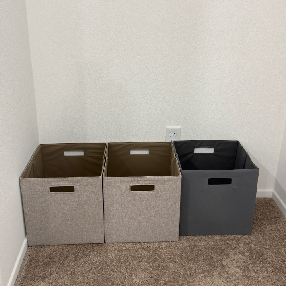 Storage Bins in Gray and Tan